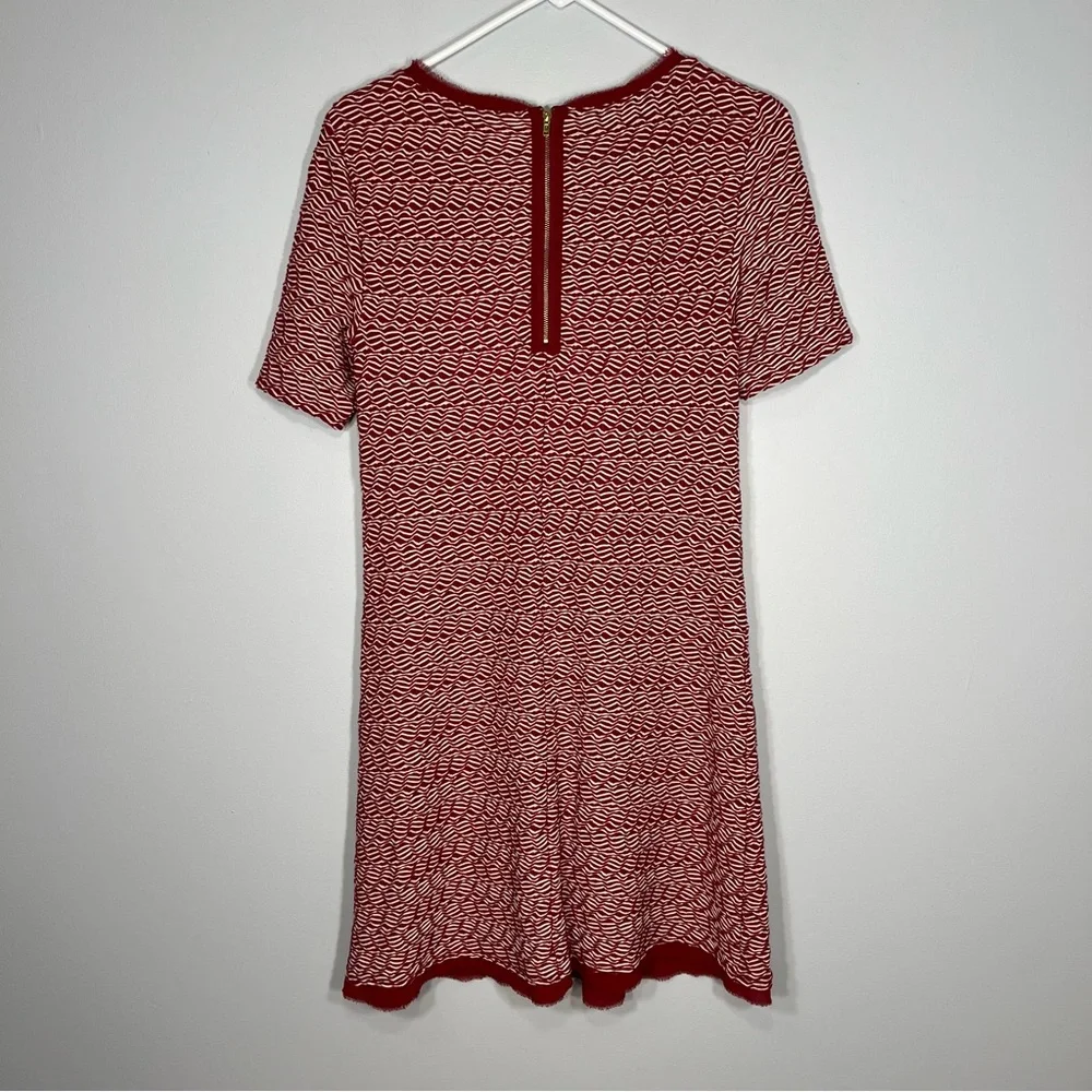 Anthropologie Maeve Dress Womens Small Red White Textured Lined Fringe Hem Zip - Picture 2 of 9